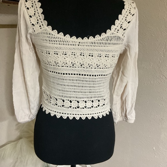 By- ESQ Knit Bird Eye Blouse White Lace Detail Women's Top - Picture 7 of 12